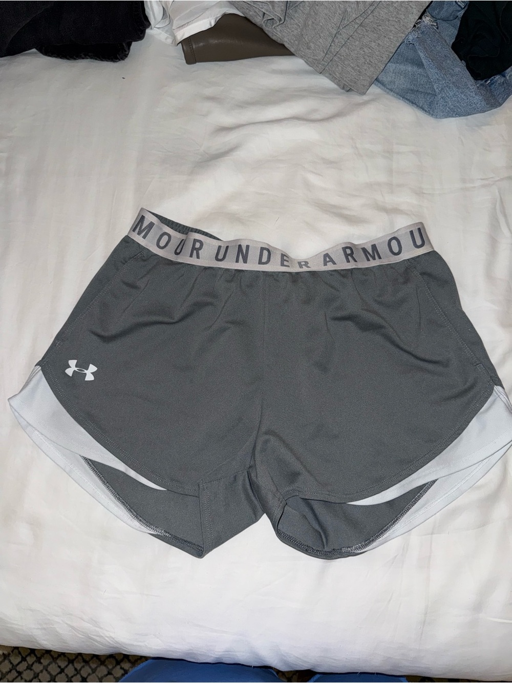 Under Armour Gray Women's Athletic Running Shorts with Elastic Logo Waistband